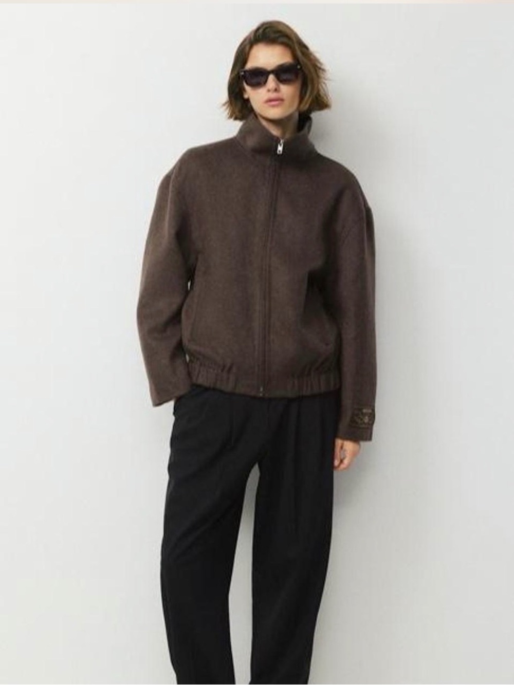 Aritzia Alder Brown Zip-Up Bomber Jacket